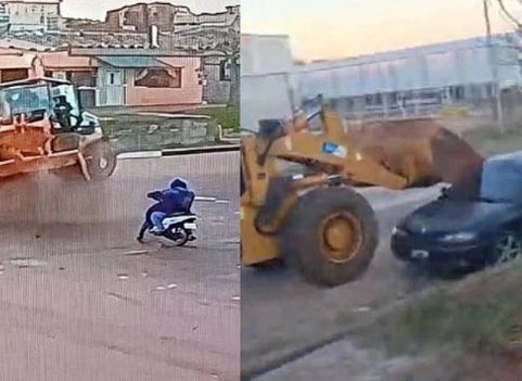 Entre Ríos: un hombre alcoholizado condujo una retroexcavadora y chocó siete vehículos 